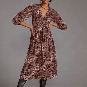 NEW Anthropologie Ranna Gill Motif Leopard Print Cutout Midi Dress size M